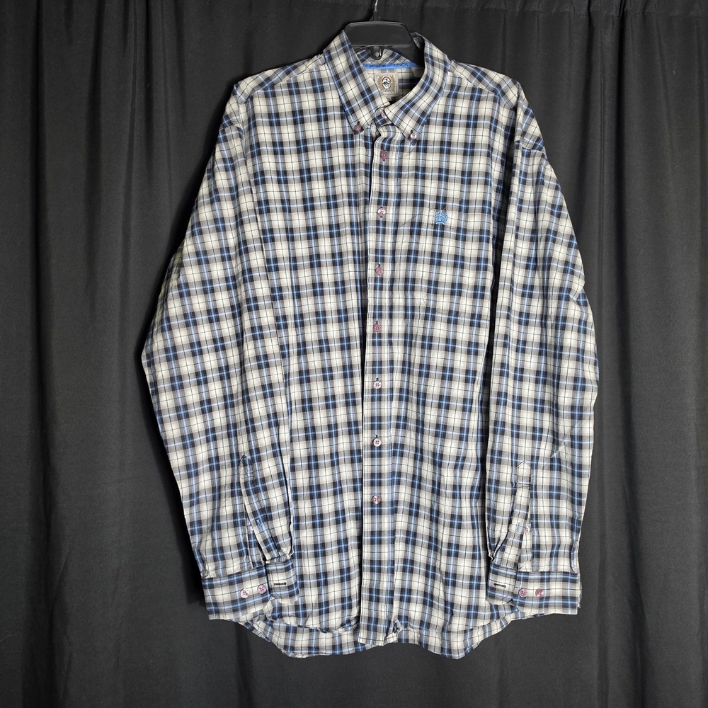 Cinch Mens XL Blue Black Plaid‎ Cotton Long Sleeve Western Button Down Shirt